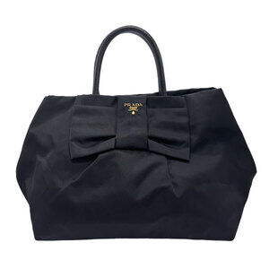Prada Tessuto Fiocco Bow Tote Bag black prominent front bow